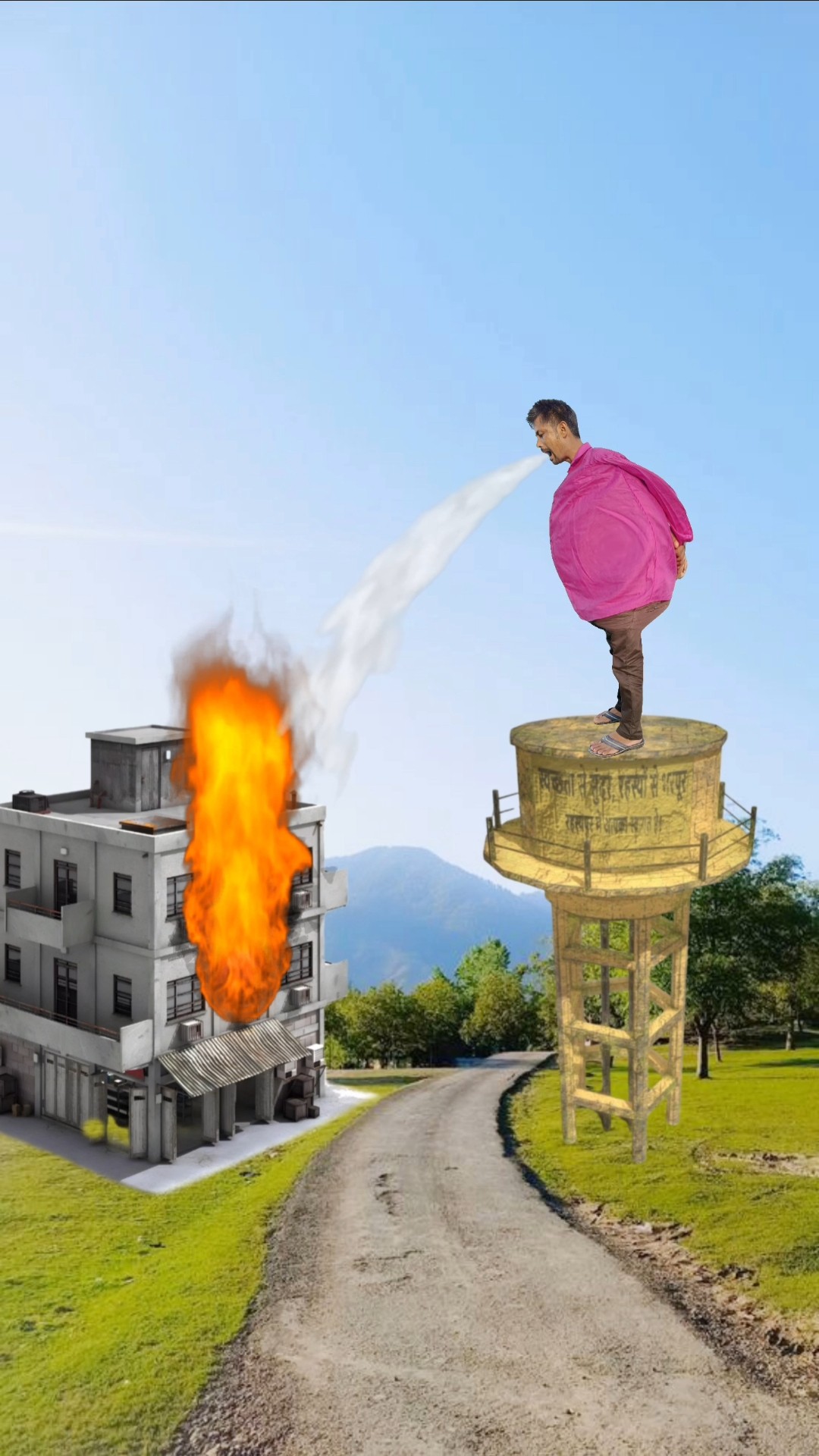 Artificial water transport to rescue the building from fire special effect #funny #vfx #vfxmantu